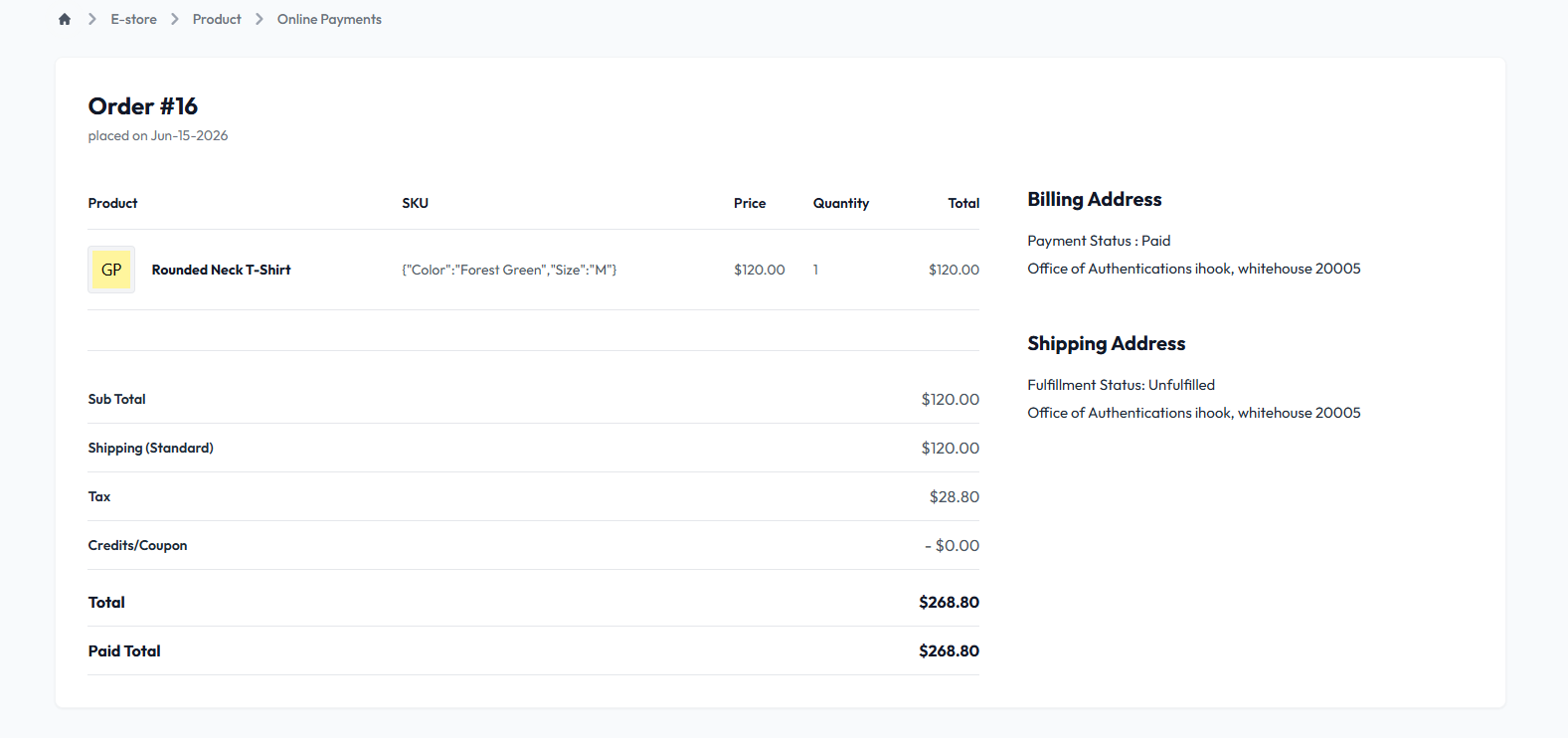 Online Payment Details